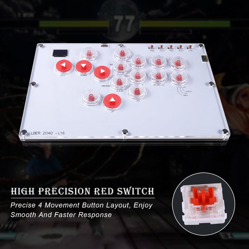 DO-CAM Arcade Stick All-Button Controller L16, Leverless Controller Street Fight with Turbo & SOCD, Arcade Stick Street Fight for PC/PS3/PS4/Steam/Switch Game Keyboard-Supports Hot Swap & Custom RGB(White) - Image 3